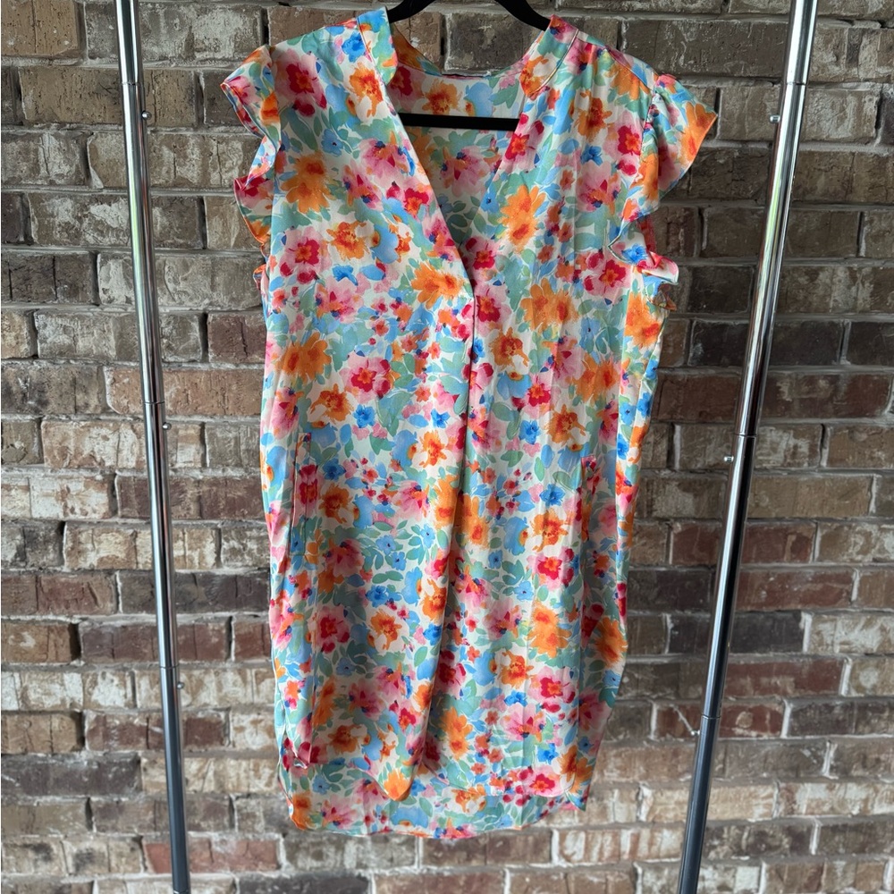 ANNA KAY Colorful Floral V-Neck Blouse Size M